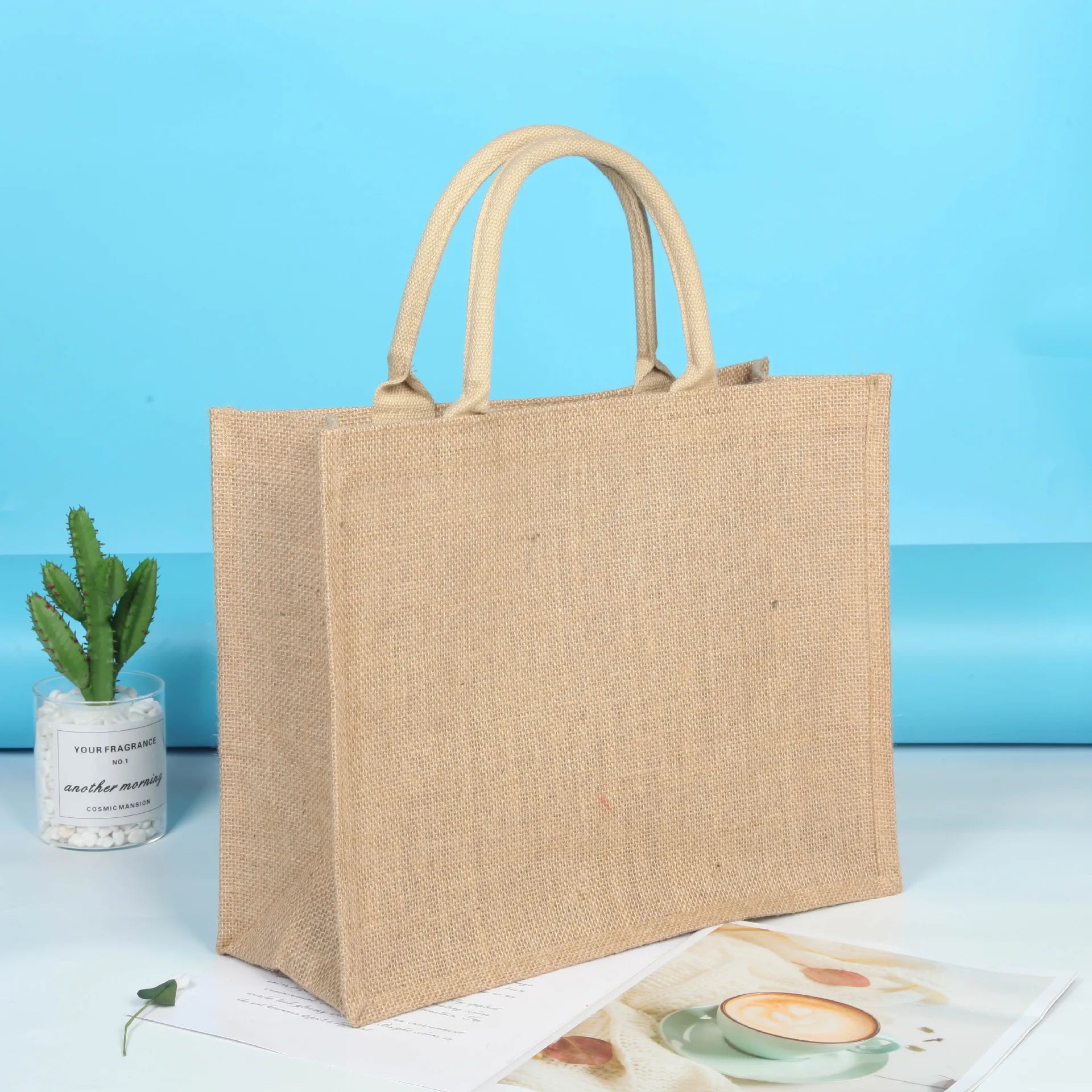 Eco Friendly Laminated Strong Cotton Burlap Bag Foldable Shopping Bag Reusable  with Custom Logo Jute Bag