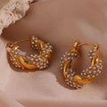 Waterproof Jewelry 18K Gold Plated Zircon Twist Hoop Earring Stainless Steel Jewelry Gold Plated Earrings
