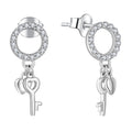YILUN 925 Sterling Silver Circle Earrings Rhodium Plated Heart Key Charms Engagement Wedding Love Fashion Valentine Earrings