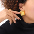 Wholesale Non Fading Fashion Jewelry Earrings 18K Gold Plated Stainless Steel Simple Striped Square Stud Earrings for Women