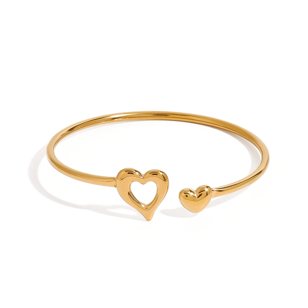 J&D 18k Gold Stainless Steel Smooth Heart Hollow Heart Spring Bangle Fashion Jewelry