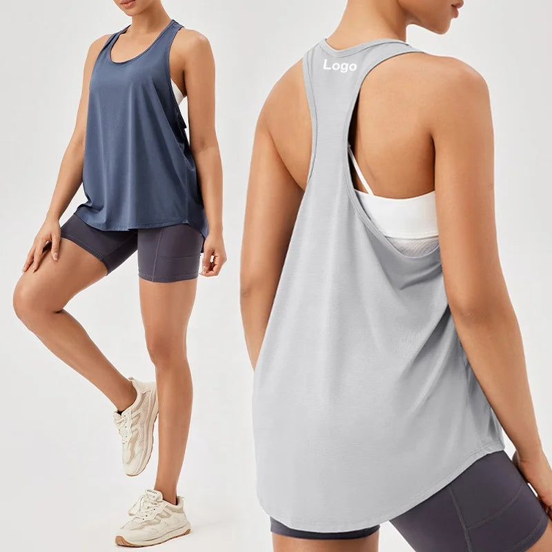YIYI Womens Quick Dry Racerback Workout Tank Tops Scoop Neck Loose Breathable Sleeveless Tops Yoga Running Athletic Gym Shirts