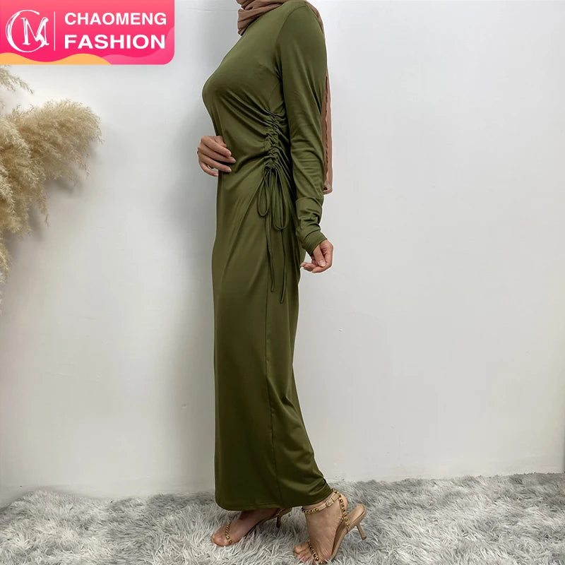 6736# 9 Colors New Arrival Solid Color Inner Dress Good Stretchy Spandex Long Sleeves slip Dresses With Strings on Both Sides