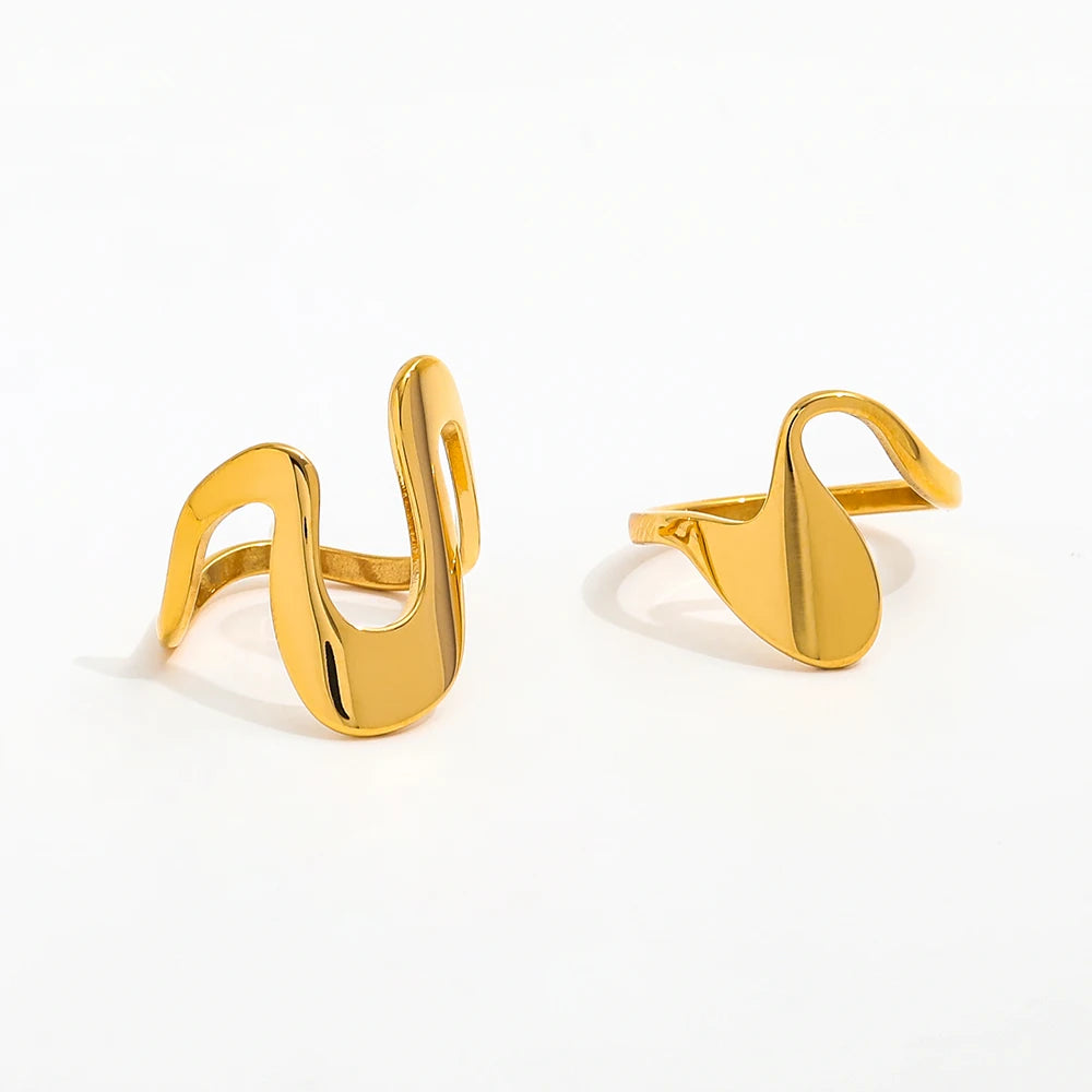 Joolim Jewelry Wholesale 18K Gold Plated Irregular Curve Stainless Steel Dainty Ring for Women Trendy Style for Parties