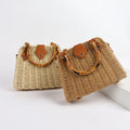 Trendy Women's Straw Crossbody Handbag Summer Fashionable Woven Tote with Bamboo Handle Portable for Autumn and Spring Season