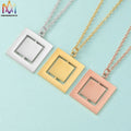 Factory Direct Sales Blank Rotatable Double Layer Square Pendant Necklace Stainless Steel