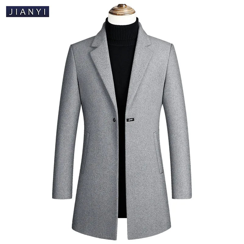 New Arrive Men Autumn Winter Turn-down Collar Solid Color Simple Plus Size Casual Coat Medium Length Woolen Overcoat