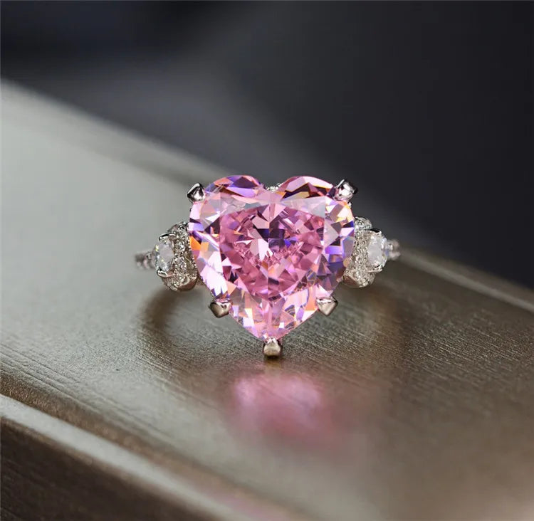 Fashion American Qings Silver 925 Engagement Heart Pink Jewelry Diamond Lab Grown Ring for Sale