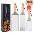 Custom Logo BBQ Tools 3 Pieces Set Bbq Turner Stainless Steel Flat Wood Handle Barbecue Grill Griddle Frying Burger Spatula
