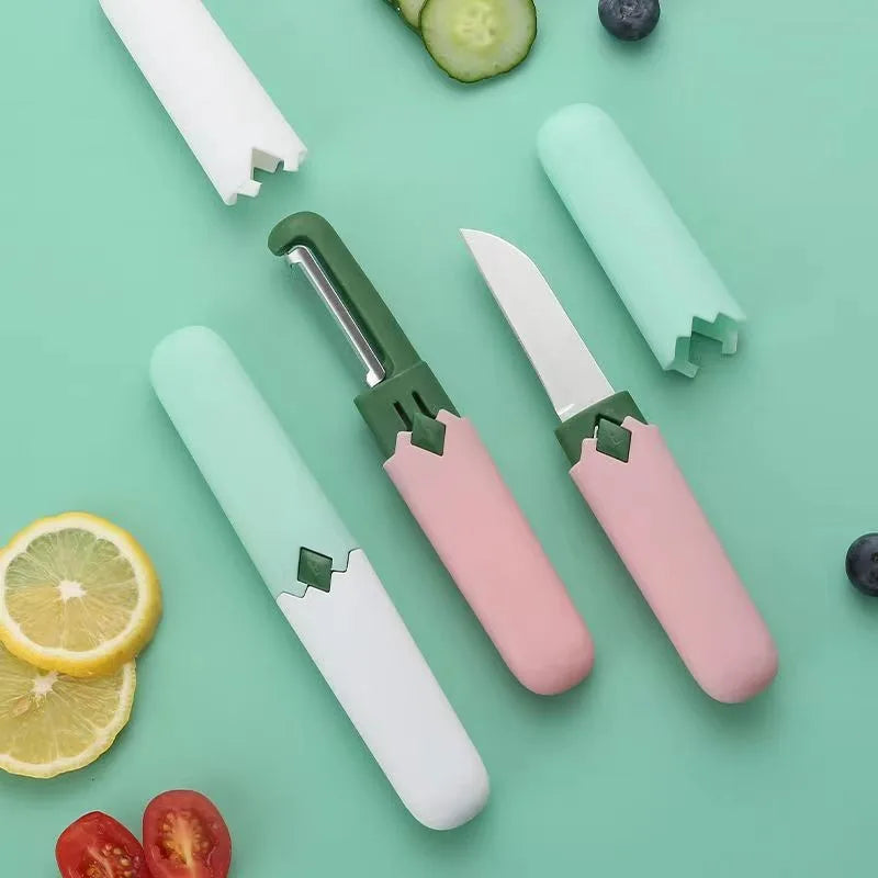 Portable 2-in-1 Paring Skinning Knife Household Multifunction Stainless Steel Fruit Knife for Outdoor Use Metal Construction