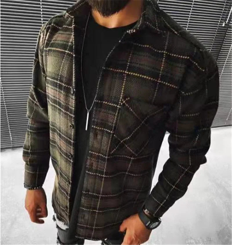 Spring Autumn Casual Streetwear Check Long Sleeve Shirts for Mens Plaid Button Down Shirt