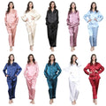Luxury Women's Silk Satin Long Sleeve Top Pants Pajama Set Elastic Waist Drawstring for Bridal Parties Bridesmaids for Home Use