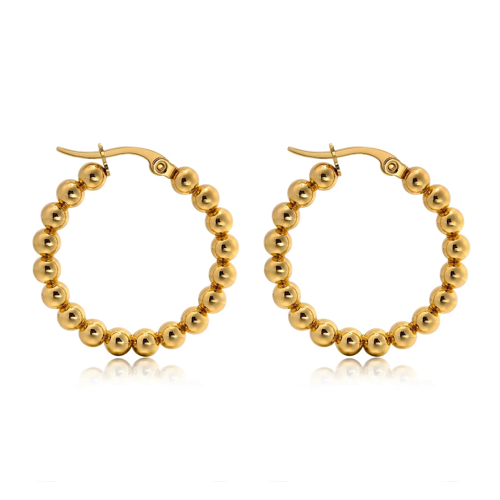 Trendy Charm Stainless Steel Waterproof Stainless Steel Ball Beads Hoop Earring 18k Gold Plated Chunky Earrings Hoops Women