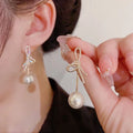 Crystal Bow Earrings 14K Gold Bowknot Dangle Drop Earring Dainty Bow Pearl Earring Jewelry Gifts for Girls Women