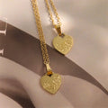 Waterproof 18k Gold Plated Stainless Steel Women's Chic Heart Charm Pendant Engraved Flower Necklace Link Wedding Party Gift