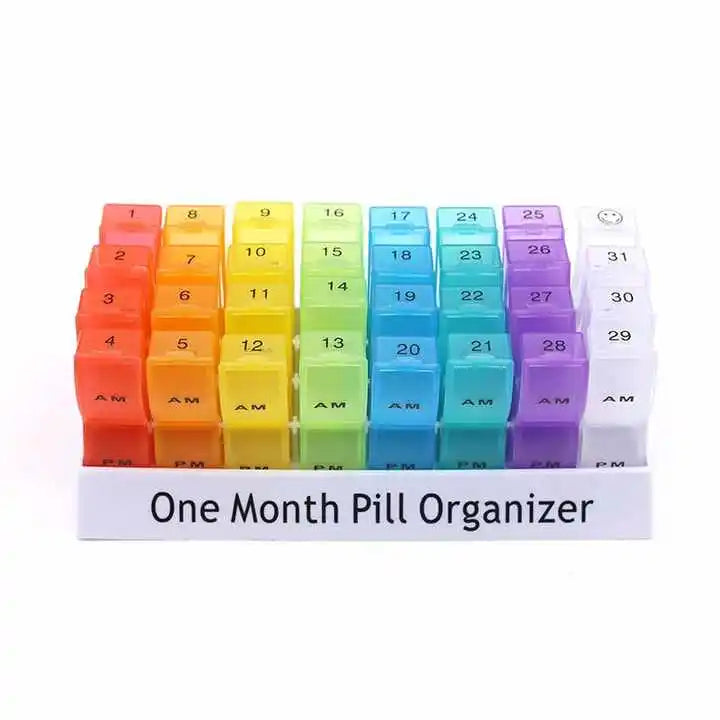 Colorful Portable Plastic Medicine Box with 31 Days Independent Multi-Compartment Pill Storage for Monthly Travel Tablet Cases