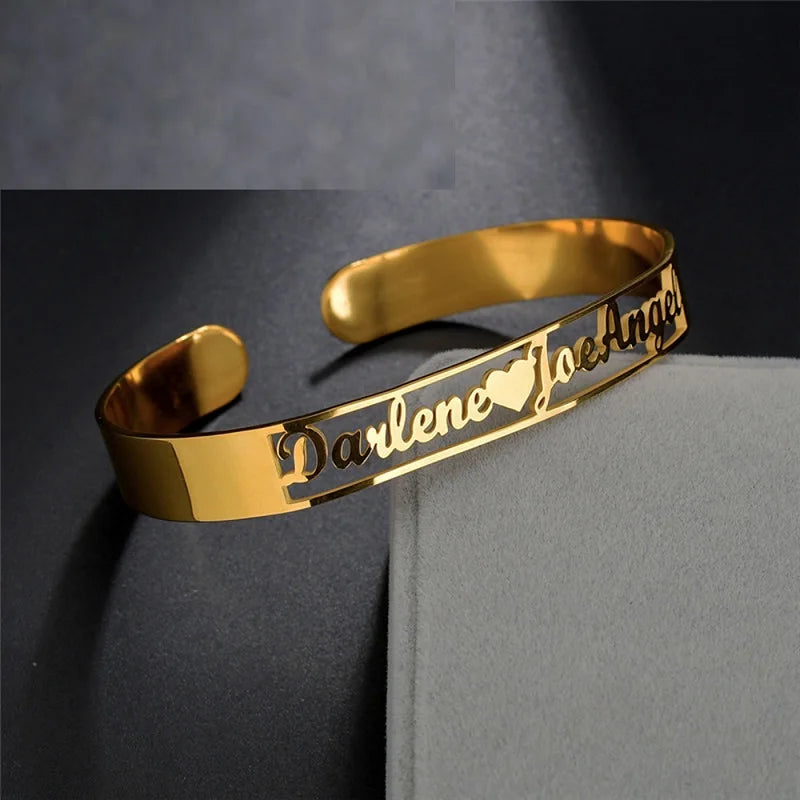 Women's Custom Name Waterproof Stainless Steel Bangle for Bracelet Gold Silver Heart Letter Bangles Waterproof Bangle