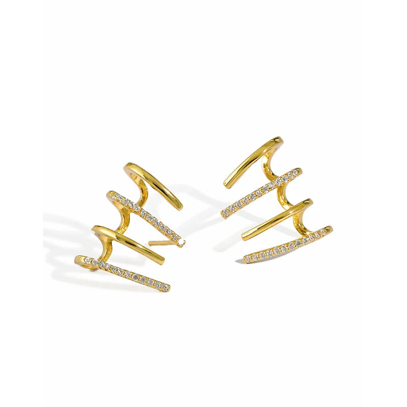 Minimalism 925 Sterling Silver Chic Stud Earrings CZ Rake Claw Earrings for Women Everyday Wear