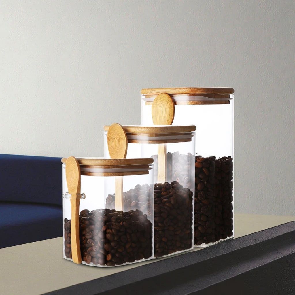 Modern Square Borosilicate Glass Sugar Jars Pantry Storage Microwavable Sealed Bamboo Lid Multifunctional Kitchen Presents