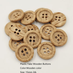 Wholesale Plastic Wood Buttons 4 Holes Round Natural Wood Color Fake Natural Style Coconut Eco-Friendly Buttons