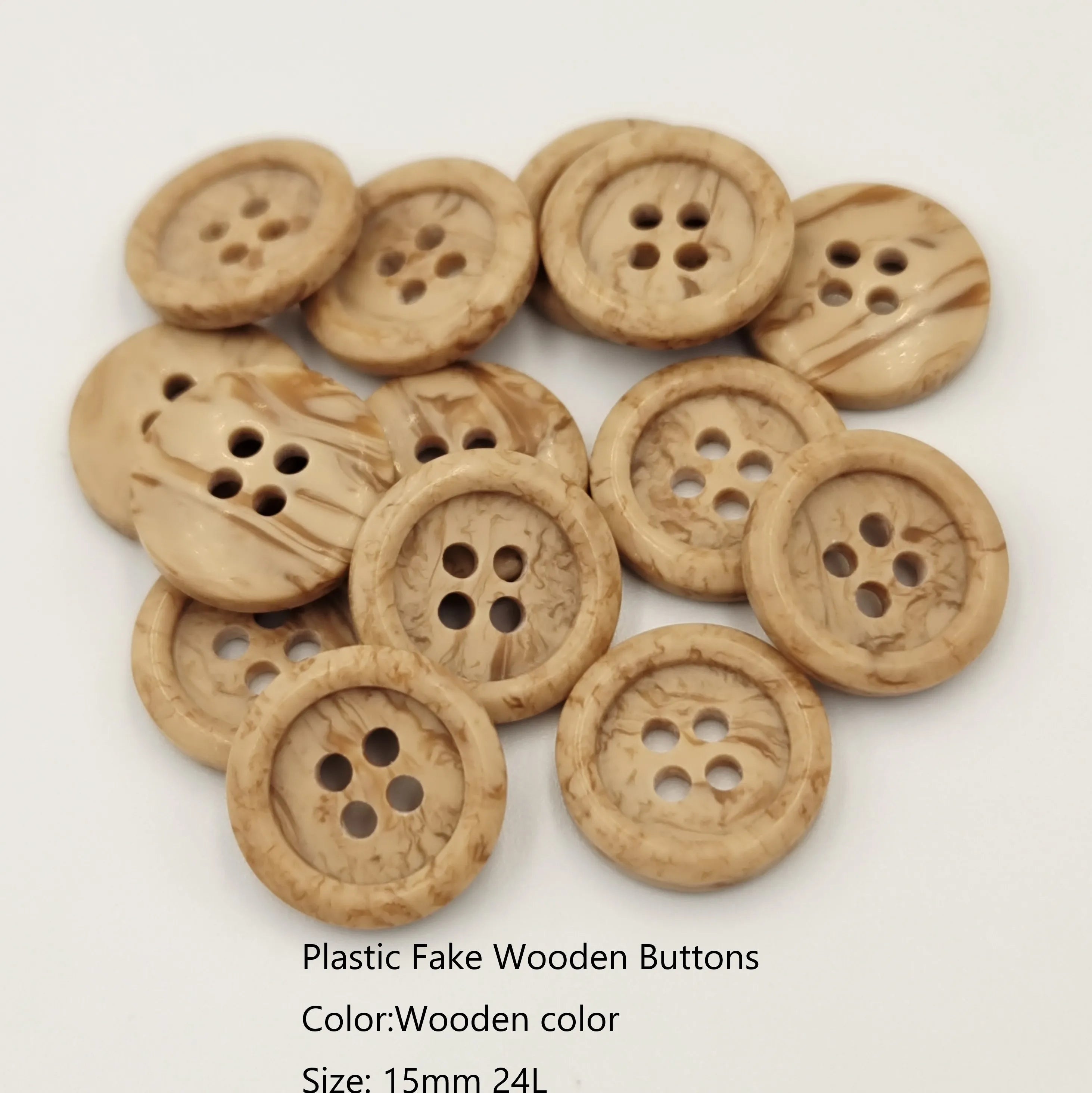 Wholesale Plastic Wood Buttons 4 Holes Round Natural Wood Color Fake Natural Style Coconut Eco-Friendly Buttons