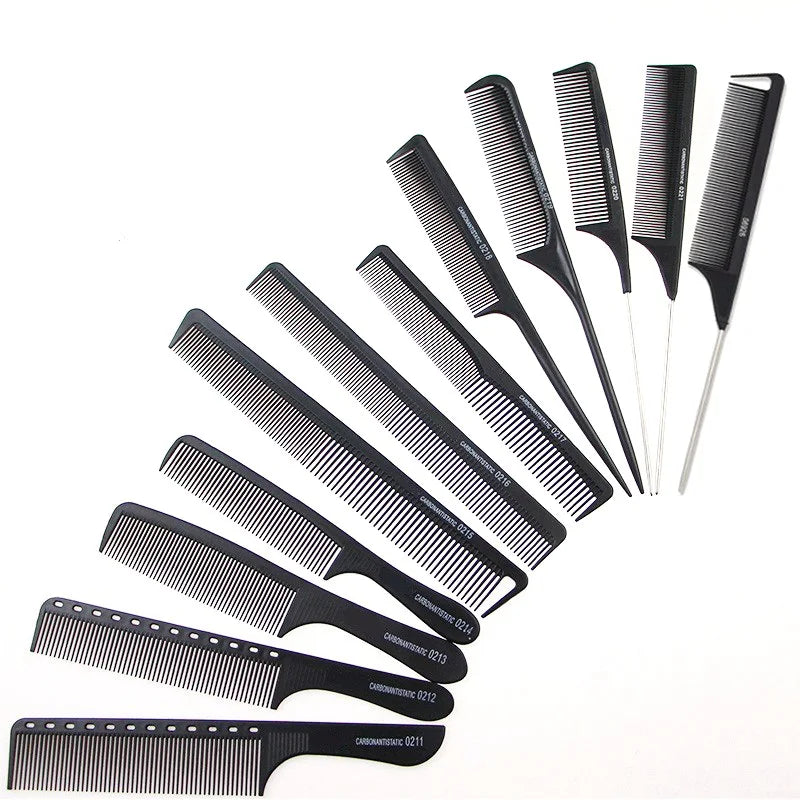 12 Styles Professional Heat Resistant Salon Black Plastic Pin Tail Antistatic Comfortable Large Comb Hard Carbon Cutting Comb