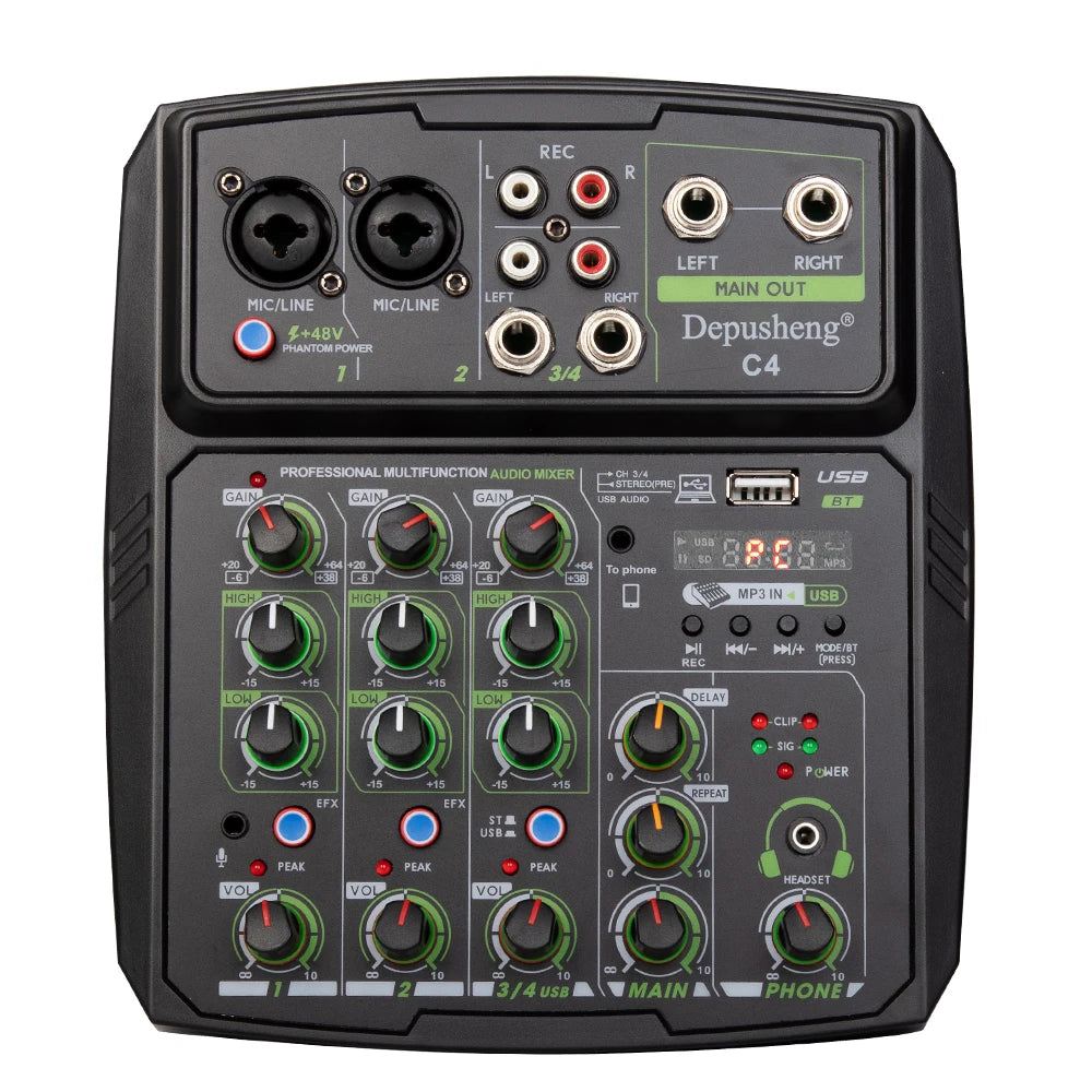 Depusheng C4 Professional 4 Channel Mini Audio Mixer for Computer Mobile Phone Recording Live