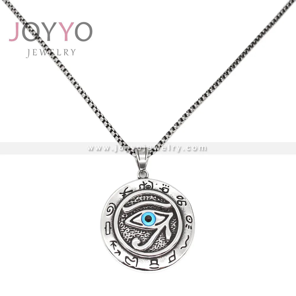 Stainless Steel Silver Vintage Egyptian Hollow Ammon Eye Pendant Norse Viking Blue Eye Horus Amulet Children's Antique Gold Punk