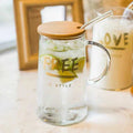 Custom High Borosilicate Glass Drinking Water Glass Cup With Straw with Bamboo Lid 500ml