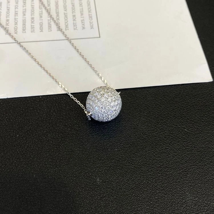 Ruyi New 18K Solid Gold Diamond Ball Pendant Necklace with Chain for Men and Women