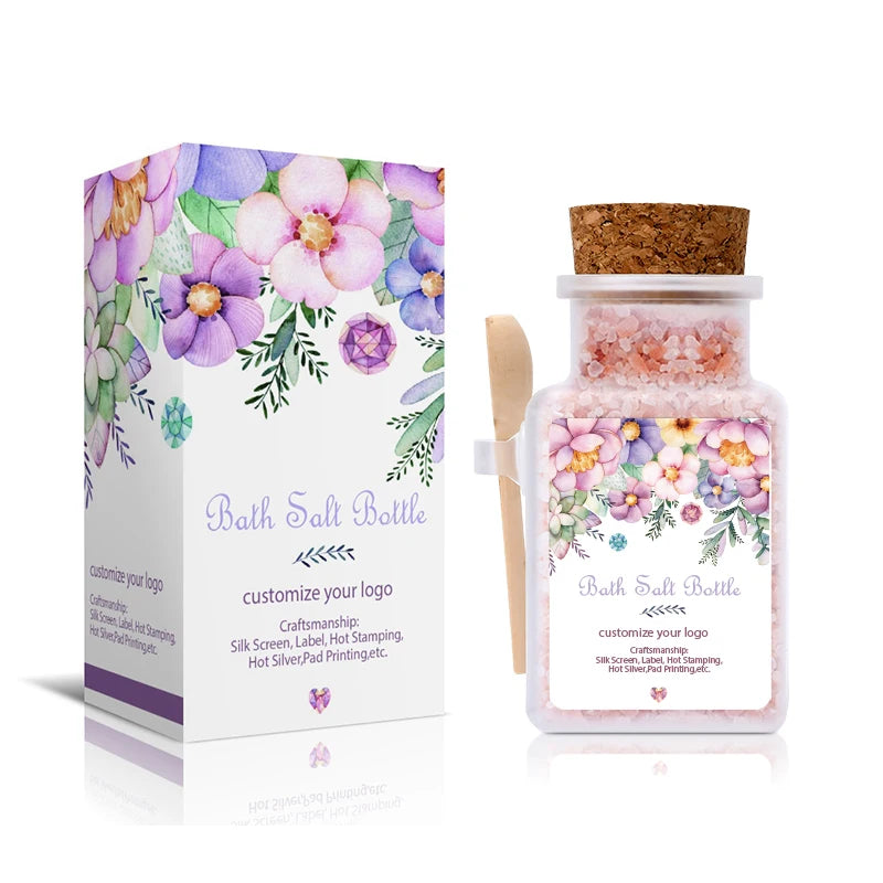 Empty Bath Salt Container 100g 200g 300g square clear Frosted  ABS Plastic Bath Salt Jar and Bottle with Wood Spoon