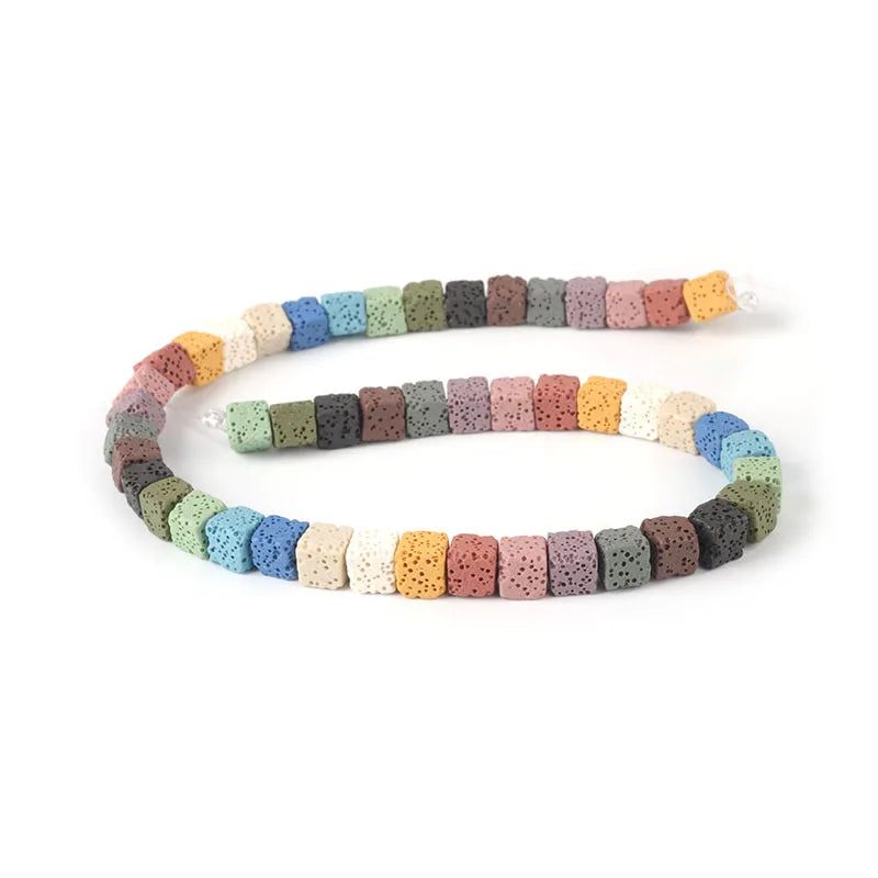 Wholesale Multi Colors Pink Blue White Square Cube Shape Volcanic Lava Rock Store Beads for Jewelry Making 8mm Length 38cm