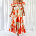 European and American 2024 Spring/Summer New Style Slim Fit Printed Bubble Sleeves Large Swing High End Dress for Women