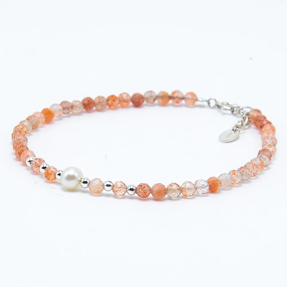 New Arrival Fashion Jewelry Mini Size 3mm Faceted Natural Sunstone Stone Beaded Bracelet