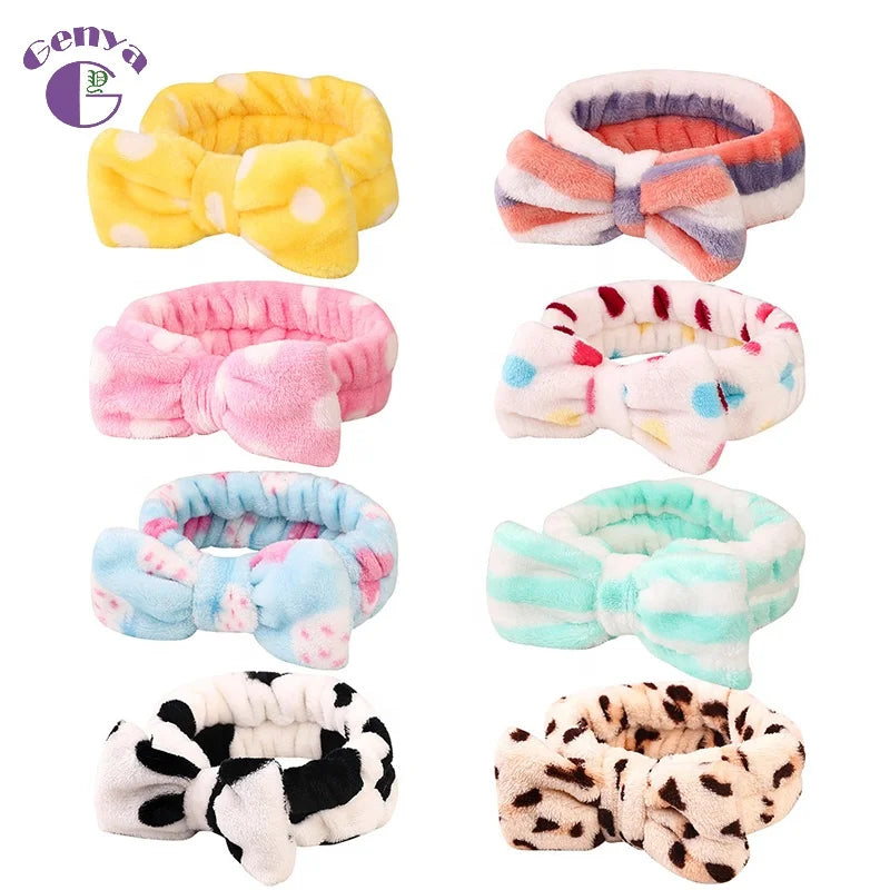 Genya Coral Velvet Sports Face Wash Headband Female Hair Ribbon Bow Makeup Hair Band Women Headband Carol Fleece Headband