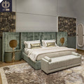 New Design Modern Villa Curve Velvet Plywood Panel Italian Luxury Bed Headboard for Queen/King Size Customizable Beds