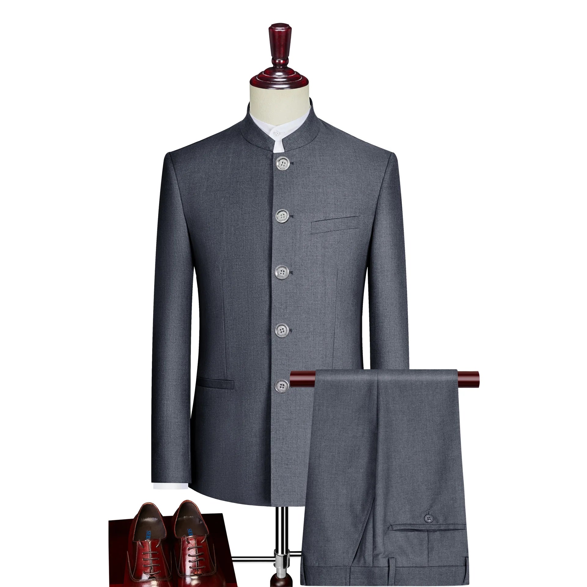 S-4XL Suit Men's Slim Fitting Chinese Bridegroom Dress Chinese Stand Collar Suit Chinese Style 2-piece Casual Suit