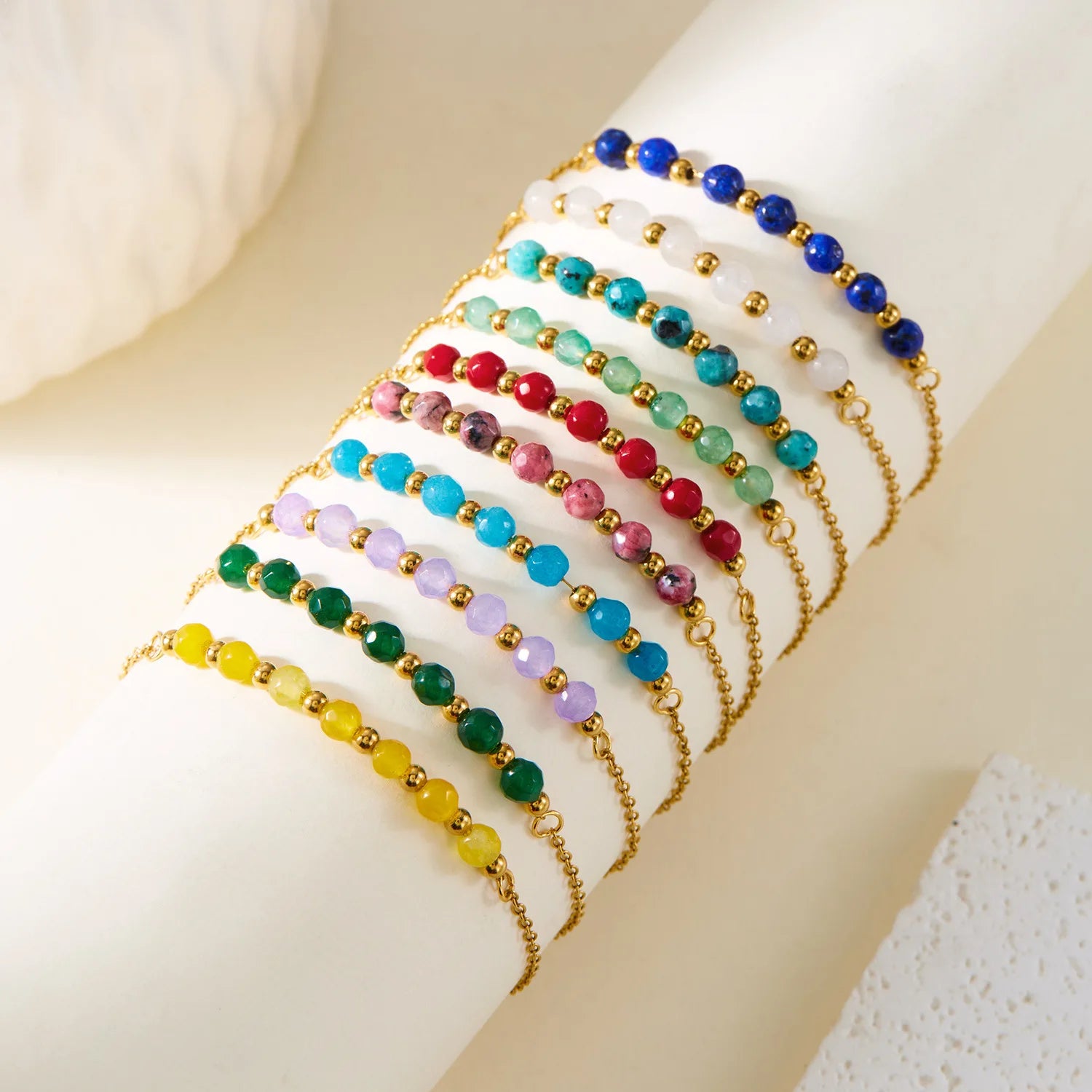 Stainless Steel Lucky Colorful Natural Stone Beads Bracelets for Men Women Yoga Meditation Vintage Couple Bracelets Jewelry Gift