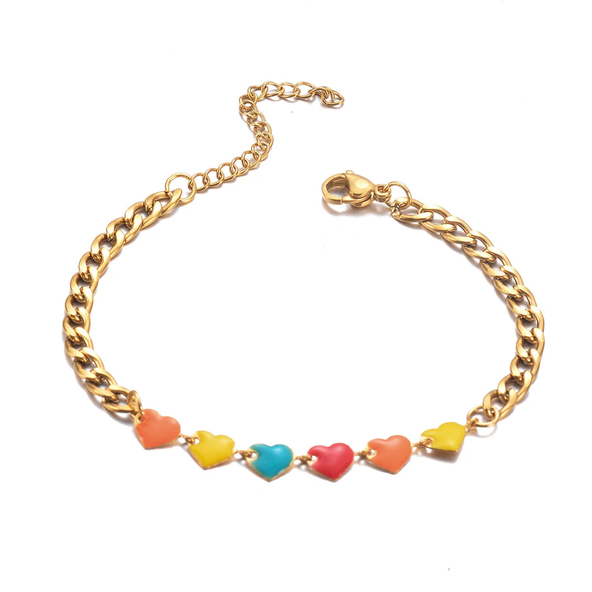 BASQUESUN Stainless Steel Gold-plated Heart-shaped Lip Flower Bracelet for Women Cute Colored Enamel Handmade Bracelet