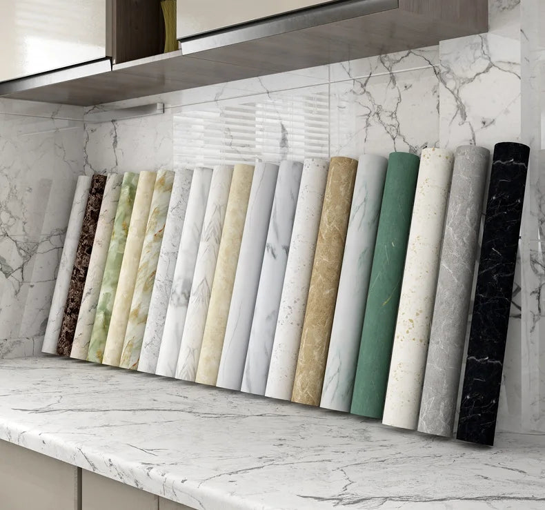 UDK Customized Size PVC Glossy Marble Wallpaper Sticker Modern Design Waterproof Contact Paper for Kitchen in Apartments