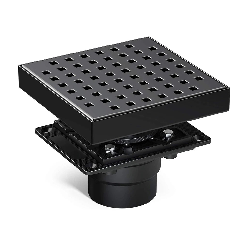 WATERMARK UPC Certified 6-Inch Matte Black Pattern Grate Stainless Steel 304 Modern Hotel Square Shower Floor Drain