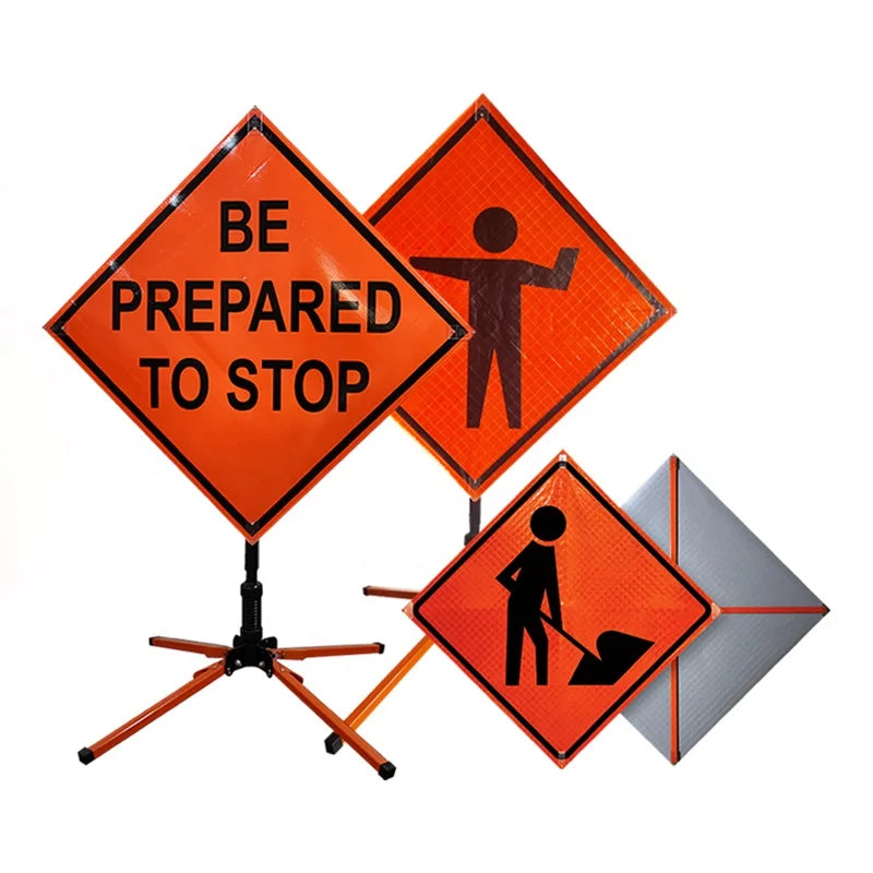 Warning Orange Calming Folding Reflective Road Control Flexible Custom Traffic Roll up Sign