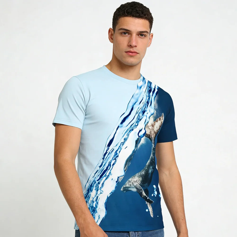Fitspi Hot Sale T-shirt 3d Pattern Ocean Printed Men T Shirt Round Neck Short Sleeved Casual Top Wholesale