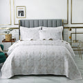 Super Soft Home Textile Pure Cotton Bedspread Washed Floral Plant Patterns Bed Cover Luxury Bedding White Quilted Bedspread Set