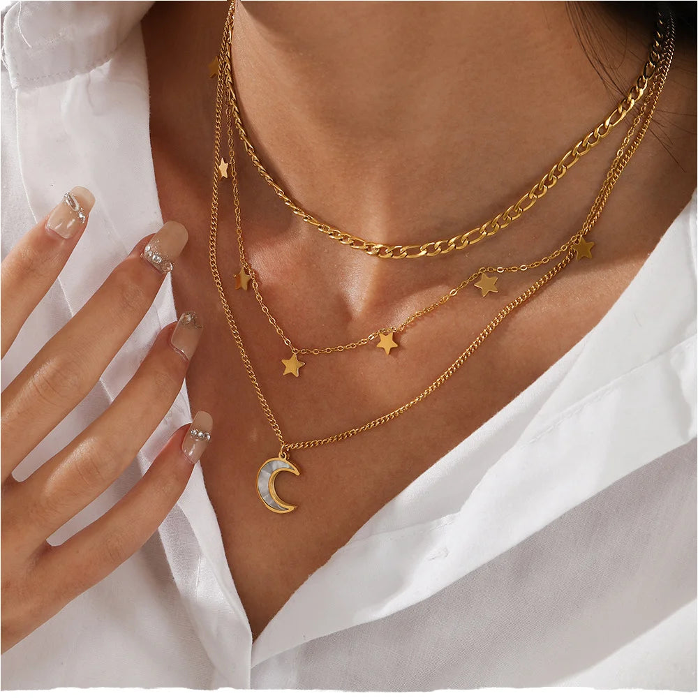 2023 Elegant Stainless Steel Personalized Name Clavicle Chain 18K Gold Plated Multi-Layered Necklace for Women for Gift
