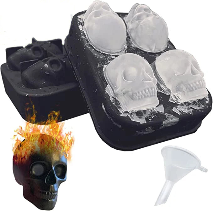 Free Sample Custom Logo 4 Grid 3D Silicone Whiskey Ice Ball Mold Giant Skull Bone Tray Tools BPA Free Reusable Cube Shape Food