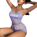 Sexy Women Pajama Set Including a Vest with Letter Prints and Striped Shorts