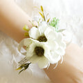Y-Q018 Bridal Bride Wedding White Silk Flower Decoration Bridesmaid Wrist Flower Corsage for Wedding Party Decoration