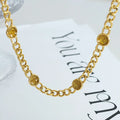 2 Pcs/set Round Oil Dripping 18k Gold Plated Chains Bracelet Necklace Stainless Steel Link Chains Necklace Jewelry