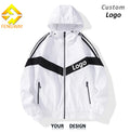 Fengway Custom Men's Hooded Jacket Fashion Striped Bomber Zipper Closure Windproof Outdoor Style for Spring Casual Plain Design